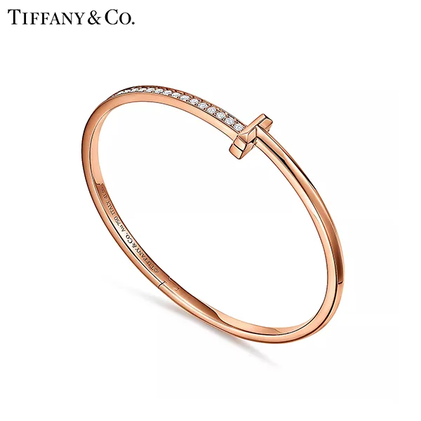Tiffany & Co.蒂芙尼T系列 T1 18K玫瑰金鑲鑽窄版手鐲