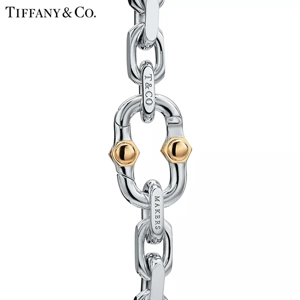 Tiffany 1837™系列 蒂芙尼Makers純銀及18K黃金寬版鍊結式手鍊