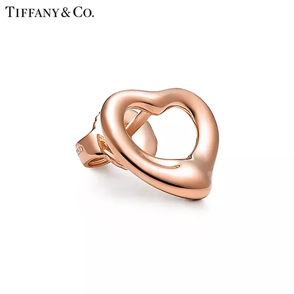 Tiffany & Co.蒂芙尼Elsa Peretti®系列 18K玫瑰金Open Heart鏤空心形耳釘針式耳環