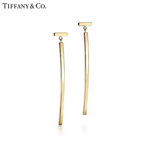 Tiffany & Co.蒂芙尼T系列 18K黃金條形耳環