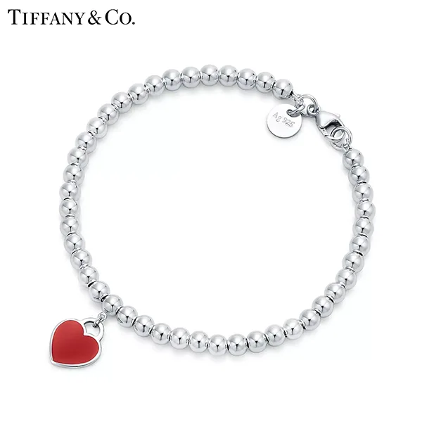 Return To Tiffany™ 系列 蒂芙尼純銀鑲紅色琺瑯Heart Tag珠式手鍊