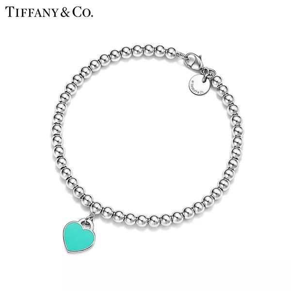 Return To Tiffany™ 系列 蒂芙尼純銀鑲鑽Tiffany Blue® Heart Tag珠式手鍊