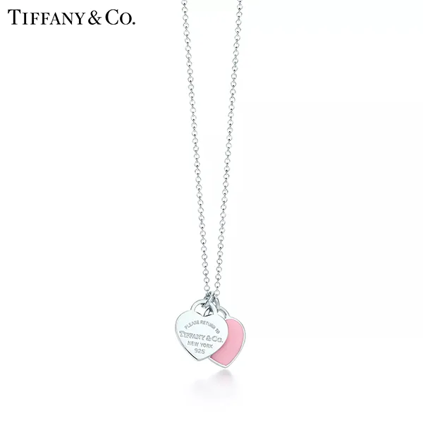 Return To Tiffany™ 系列 蒂芙尼純銀鑲粉色琺瑯Double Heart Tag迷你雙心吊墜項鍊