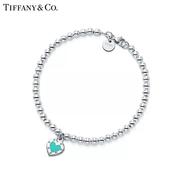 Return To Tiffany™ 系列 Love純銀Tiffany Blue®蒂芙尼藍色Heart Tag珠式手鍊