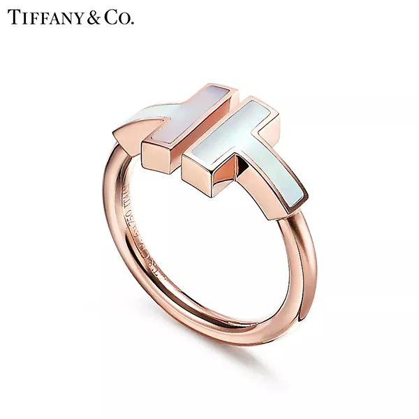 蒂芙尼 Tiffany T Wire 18K 玫瑰金鑲嵌珍珠母貝線圈戒指