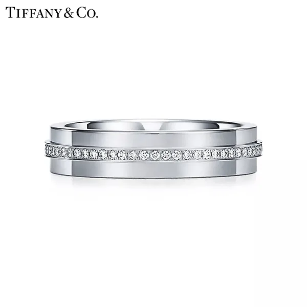 Tiffany & Co.蒂芙尼T系列 18K白金鑲鑽窄版戒指