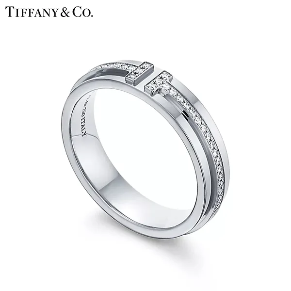Tiffany & Co.蒂芙尼T系列 18K白金鑲鑽窄版戒指