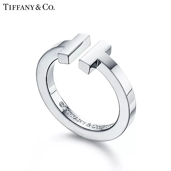 Tiffany & Co.蒂芙尼T系列 18K白金方形戒指