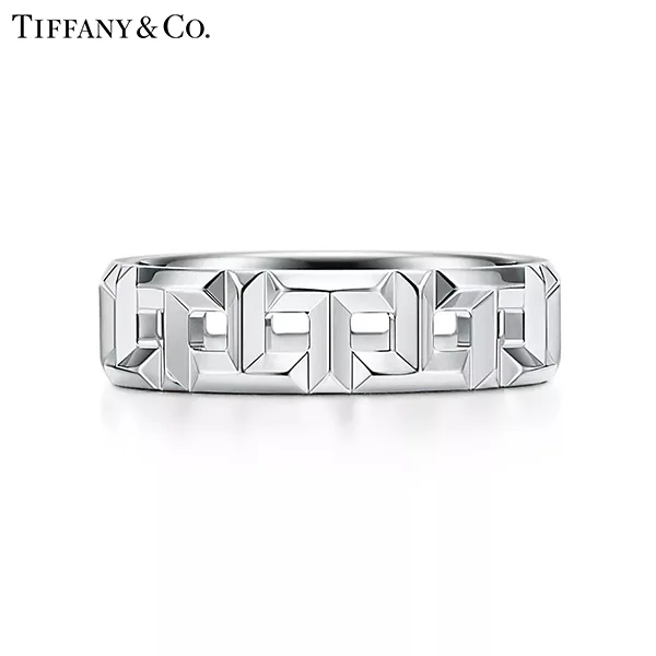 蒂芙尼 Tiffany T True 18K 白金寬版戒指