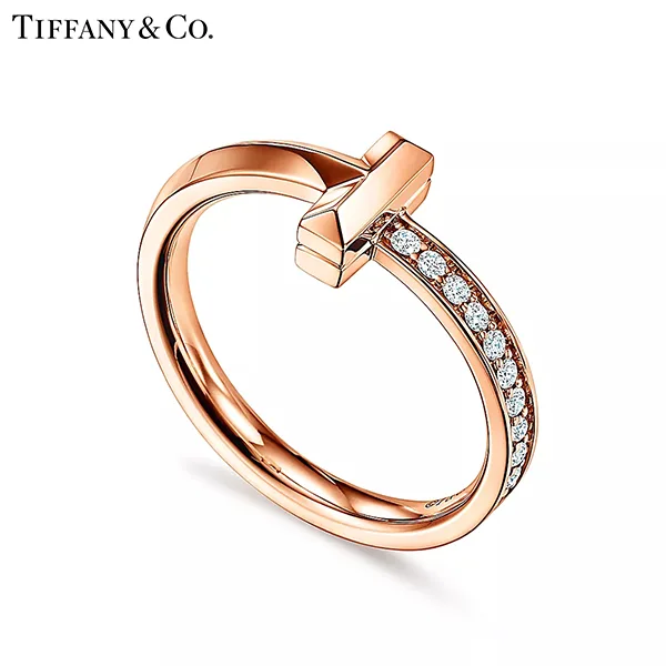 Tiffany & Co.蒂芙尼T系列 T1 18K玫瑰金鑲鑽戒指