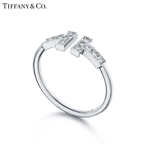 蒂芙尼 Tiffany T Wire 18K 白金鑲鑽線圈戒指