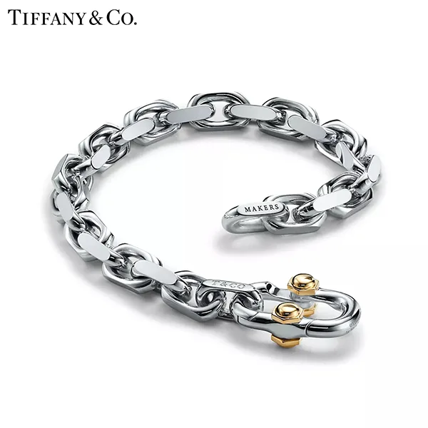 Tiffany 1837™系列 蒂芙尼Makers純銀及18K黃金寬版鍊結式手鍊