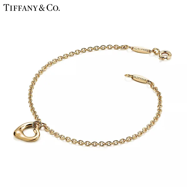 Tiffany & Co.蒂芙尼Elsa Peretti®系列 18K黃金Open Heart鏤空心形手鍊