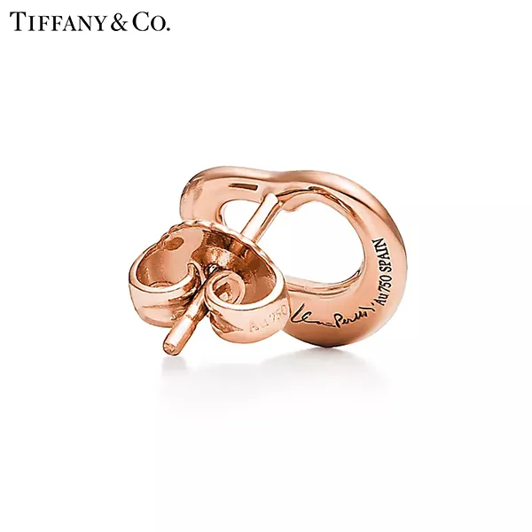Tiffany & Co.蒂芙尼Elsa Peretti®系列 18K玫瑰金Open Heart鏤空心形耳釘針式耳環