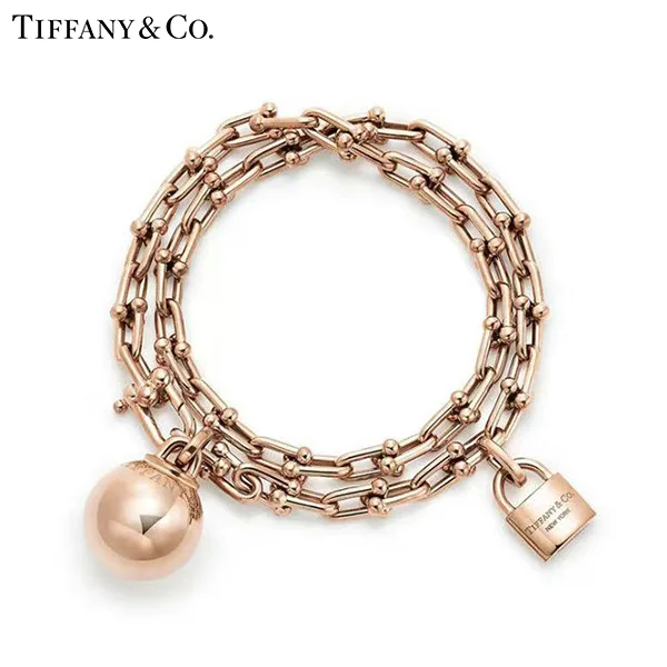 Tiffany & Co.蒂芙尼HardWear系列 18K玫瑰金鍊條掛鎖金珠纏繞式手鍊