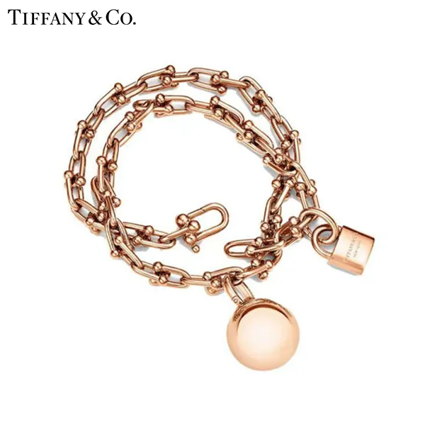 Tiffany & Co.蒂芙尼HardWear系列 18K玫瑰金鍊條掛鎖金珠纏繞式手鍊