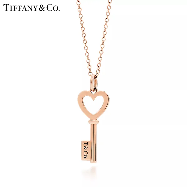 Tiffany & Co.蒂芙尼Keys系列 18K玫瑰金迷你心形鑰匙吊墜項鍊