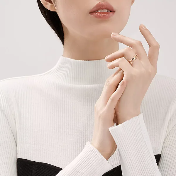 蒂芙尼 Tiffany Knot 系列 18K 玫瑰金鑲鑽雙排戒指
