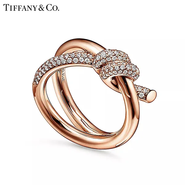 蒂芙尼 Tiffany Knot 系列 18K 玫瑰金鑲鑽雙排戒指