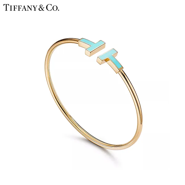 蒂芙尼 Tiffany T Wire 18K 黃金鑲嵌綠松石線圈手鐲
