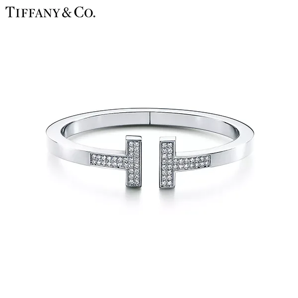 Tiffany & Co.蒂芙尼T系列 18K白金鑲鑽方形手鐲