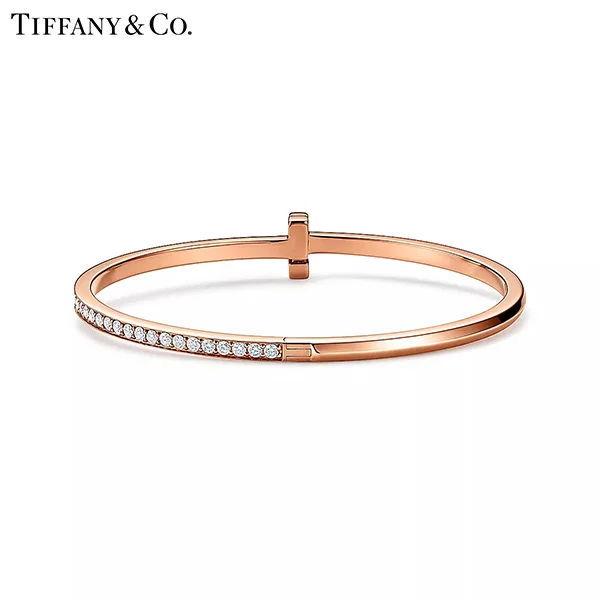 Tiffany & Co.蒂芙尼T系列 T1 18K玫瑰金鑲鑽窄版手鐲