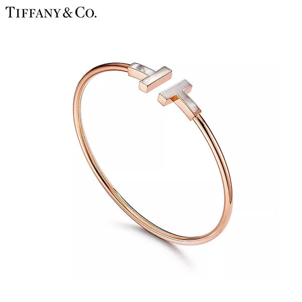 蒂芙尼 Tiffany T Wire 18K 玫瑰金鑲嵌珍珠母貝線圈手鐲