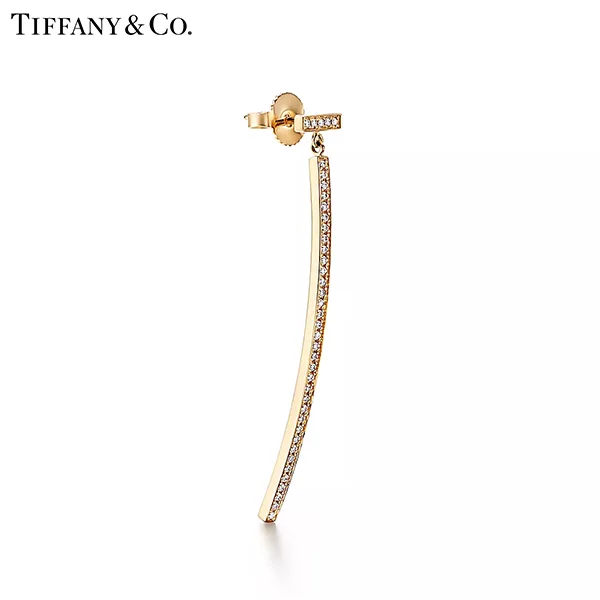 Tiffany & Co.蒂芙尼T系列 18K黃金鑲鑽條形耳環